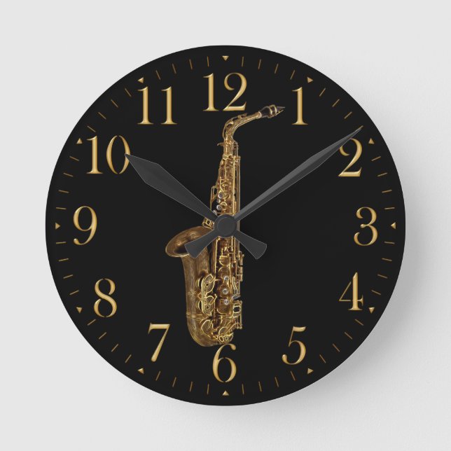 Reloj Redondo Mediano Saxophone Music Themed Wall Clock (Anverso)
