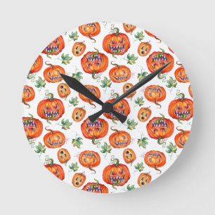 Reloj Redondo Mediano Scary and smiling Halloween pumpkin  Throw Pillow