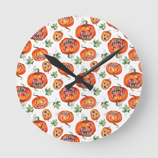 Reloj Redondo Mediano Scary and smiling Halloween pumpkin  Throw Pillow (Anverso)