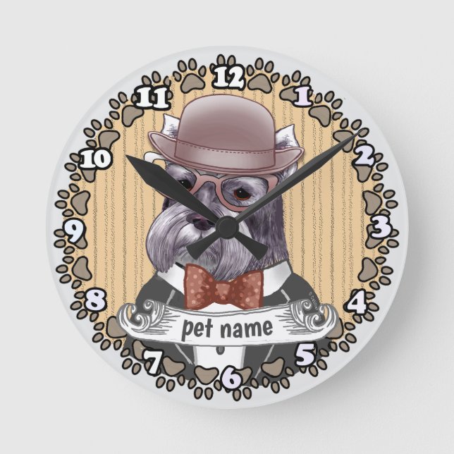 Reloj Redondo Mediano Schnauzer con gafas (Anverso)
