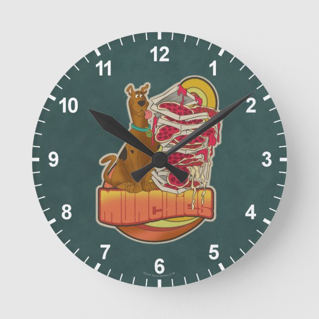 Reloj Redondo Mediano Scooby-Doo | Foto de Pizza "Munchies" Gráfico (Anverso)