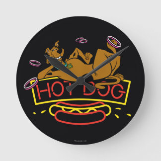 Reloj Redondo Mediano Scooby-Doo Rótulo de neón de perro caliente