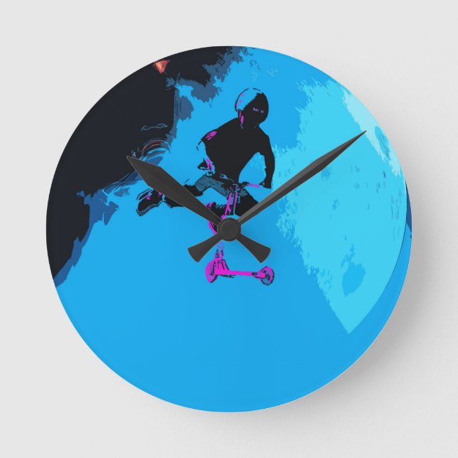 Reloj Redondo Mediano Scootering espacial - Stunt Scooter Boy (Anverso)