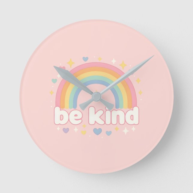 Reloj Redondo Mediano Sé Amable – Arcoíris Pastel de Positividad (Anverso)