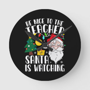 Reloj Redondo Mediano Sé Bueno Con El Profesor Santa Está Observando Pro