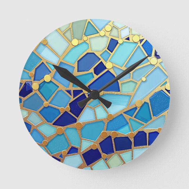Reloj Redondo Mediano Sea of Waves Blue and Gold Mosaic Fine Art (Anverso)