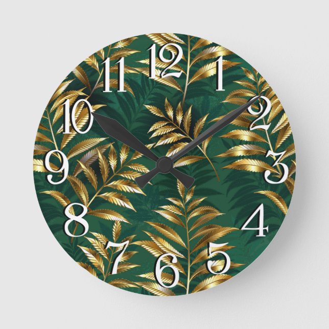 Reloj Redondo Mediano Seamless pattern with golden ferns (Anverso)