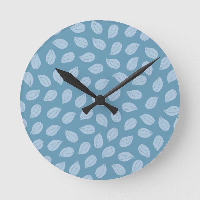 Reloj Redondo Mediano Seamless Soft Blue Leaf Pattern (Anverso)