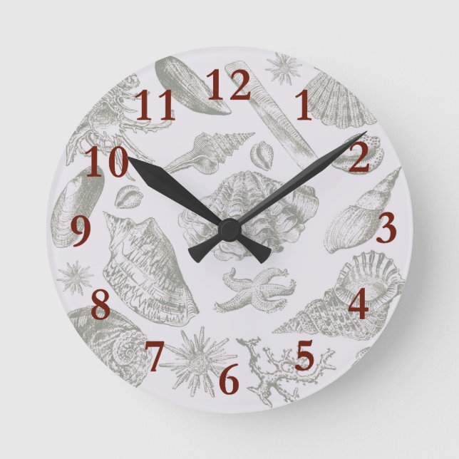 Reloj Redondo Mediano Seashell Soft Antique Art Beach Shells (Anverso)