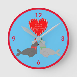 Reloj Redondo Mediano Sellos de besos de Navidades pequeños
