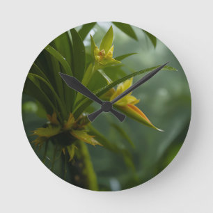 Reloj Redondo Mediano Selva tropical de orquídeas amarillas