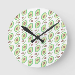 Reloj Redondo Mediano Semillas de Aguacate Rebanadas Fruta Patrón Dibuja