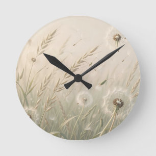 Reloj Redondo Mediano Semillas de Diente de León Soplando Viento Suave N