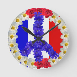Reloj Redondo Mediano señal de paz de bandera francesa