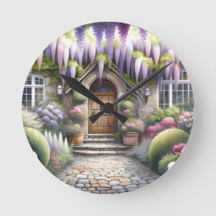Reloj Redondo Mediano Sendero de jardín de cabaña caprichosa