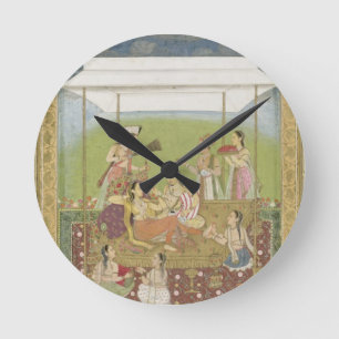 Reloj Redondo Mediano Señoras que escuchan la música en un jardín, de