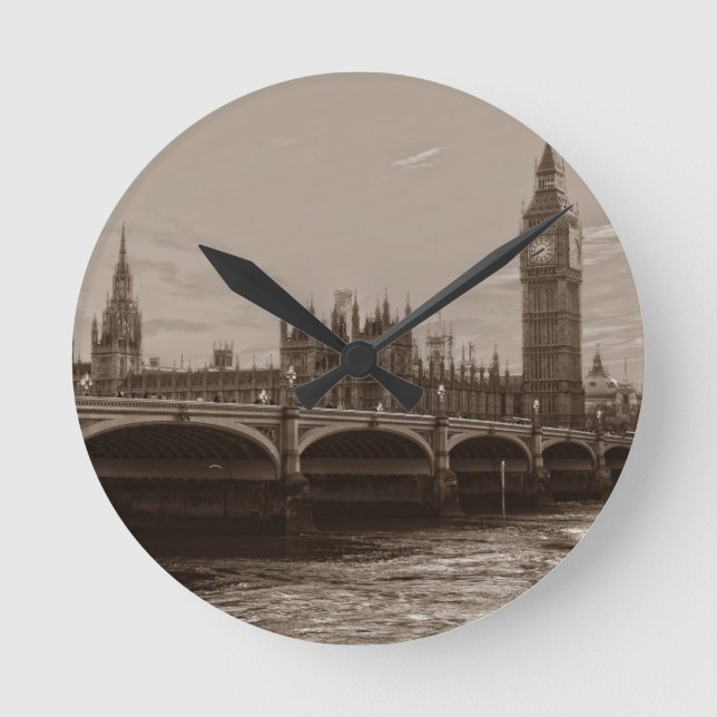 Reloj Redondo Mediano Sepia Big Ben Tower Palace de Westminster (Anverso)