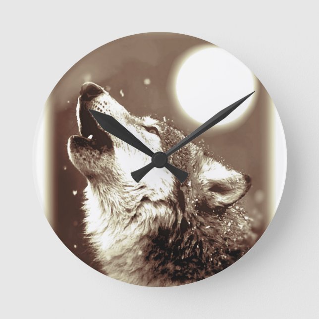 Reloj Redondo Mediano Sepia Wolf & Moon (Anverso)