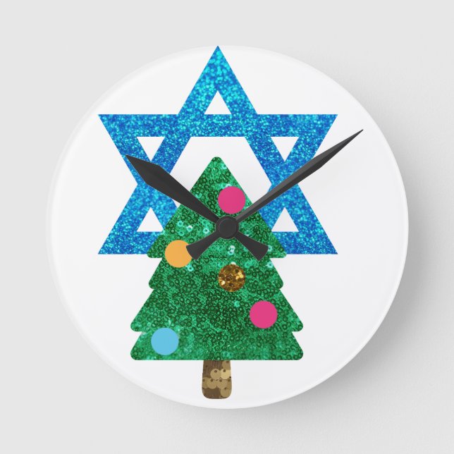 Reloj Redondo Mediano sequin christmukkah hanukkah (Anverso)