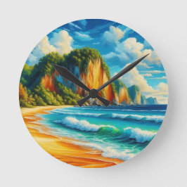 Reloj Redondo Mediano Serenidad Costera: Acantilados Majestuosos y Costa