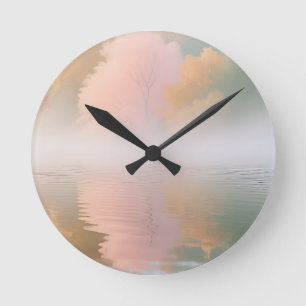 Reloj Redondo Mediano Serenidad del Lago en Otoño Brumoso