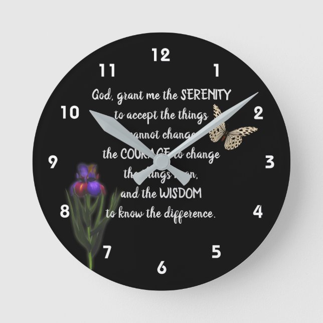 Reloj Redondo Mediano Serenity Prayer Flower Butfly Inspirador   (Anverso)