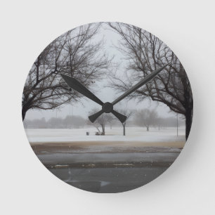 Reloj Redondo Mediano Sereno paisaje invernal del parque nevado