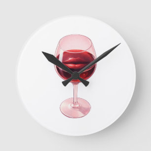 Reloj Redondo Mediano Servilletas de cóctel con copa de vino y labios ro