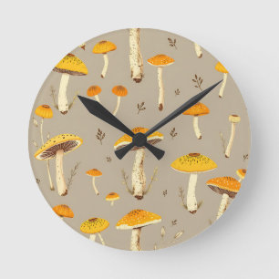 Reloj Redondo Mediano Seta Amarilla Ocre Botánica Caprichosa del Bosque