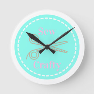 Reloj Redondo Mediano Sew Crafty Pastel Gray Pink Aqua
