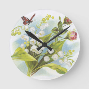 Reloj Redondo Mediano Shabby Chic Butterfly, Rosas y Lily del Valle