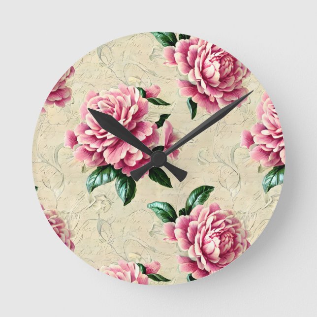 Reloj Redondo Mediano Shabby Chic Pink Gardenias (Anverso)