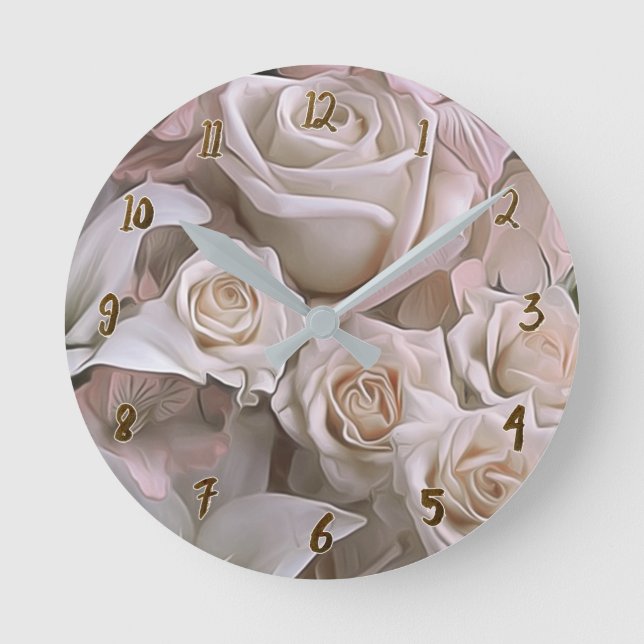 Reloj Redondo Mediano Shabby Chic Rosa Rosas Glam Rústico Personalizado (Anverso)
