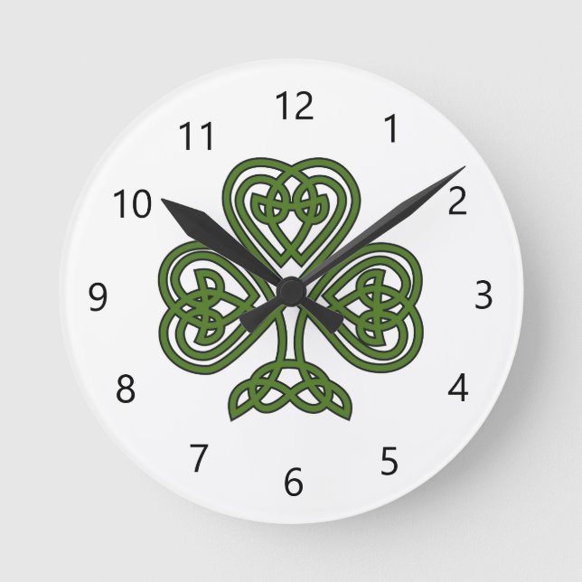 Reloj Redondo Mediano Shamrock celta - Día de St Patricks (Anverso)