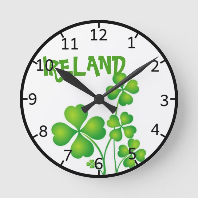 Reloj Redondo Mediano Shamrock verde de Irlanda (Anverso)