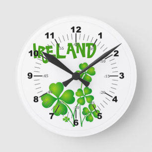 Reloj Redondo Mediano Shamrock verde de Irlanda