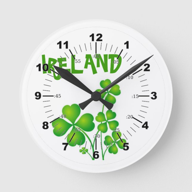 Reloj Redondo Mediano Shamrock verde de Irlanda (Anverso)