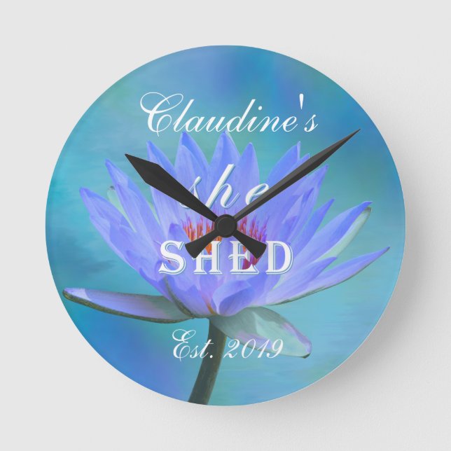 Reloj Redondo Mediano Shed Shades of Blue Water Lily Clock (Anverso)
