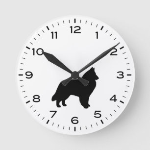 Reloj Redondo Mediano Sheepdog Belga Pastor Perro Belga Silhouette