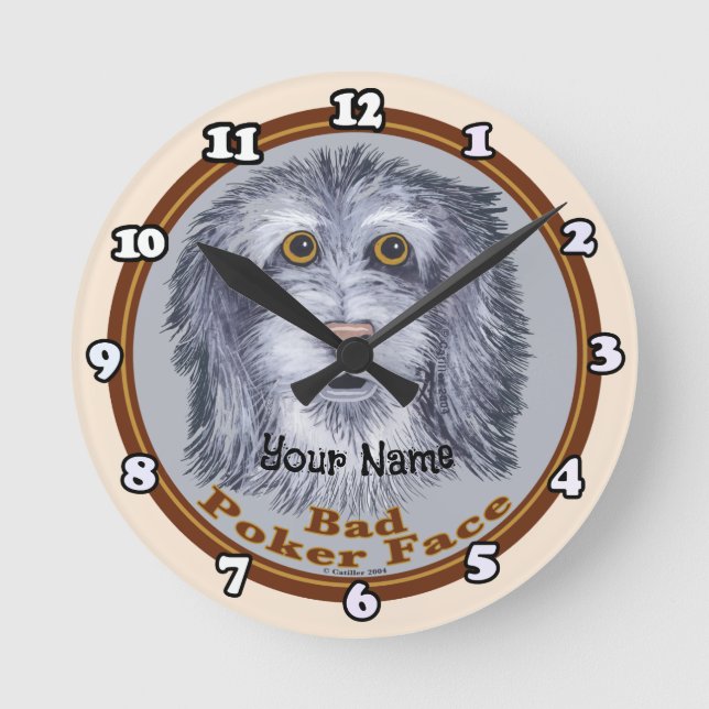 Reloj Redondo Mediano Sheepdog Poker Face (Anverso)