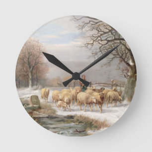 Reloj Redondo Mediano Shepherdess con su multitud en un paisaje del