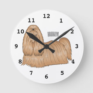 Reloj Redondo Mediano Shih tzu personalizado de pelo largo ilustracion