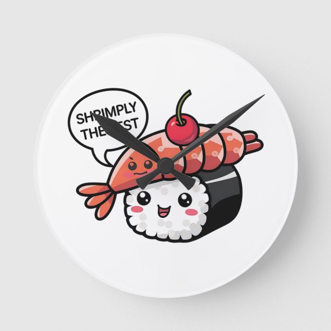 Reloj Redondo Mediano shrimply el mejor sushi kawaii (Anverso)