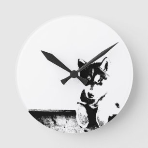 Reloj Redondo Mediano Siberian Husky Puppy