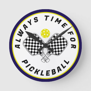 Reloj Redondo Mediano Siempre es hora de palas de pickleball Black Olive