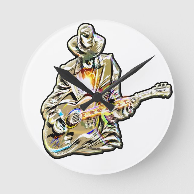 Reloj Redondo Mediano Sienta el Blues - Diseño artístico de guitarra (Anverso)