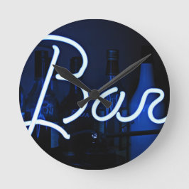 Reloj Redondo Mediano signo de barra , luz de neón fresca azul iluminado