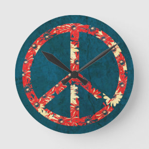 Reloj Redondo Mediano Signo de la paz retro del hippy 60s