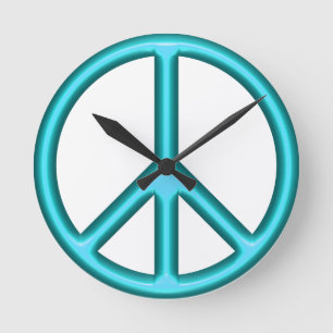 Reloj Redondo Mediano Signo de paz azul