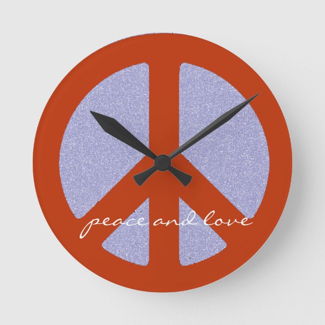 Reloj Redondo Mediano signo de paz, hippies retro (Anverso)